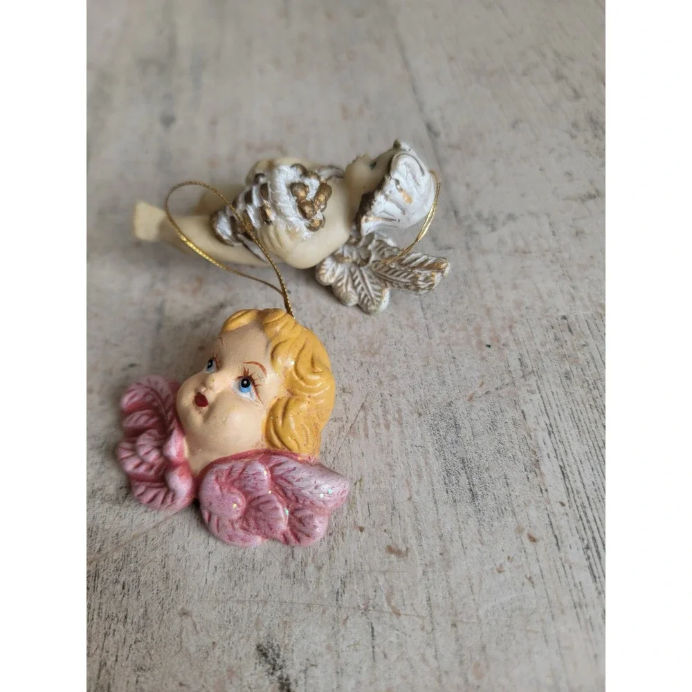 Vintage cherub set angel pink unique religious ornament Xmas set home unique